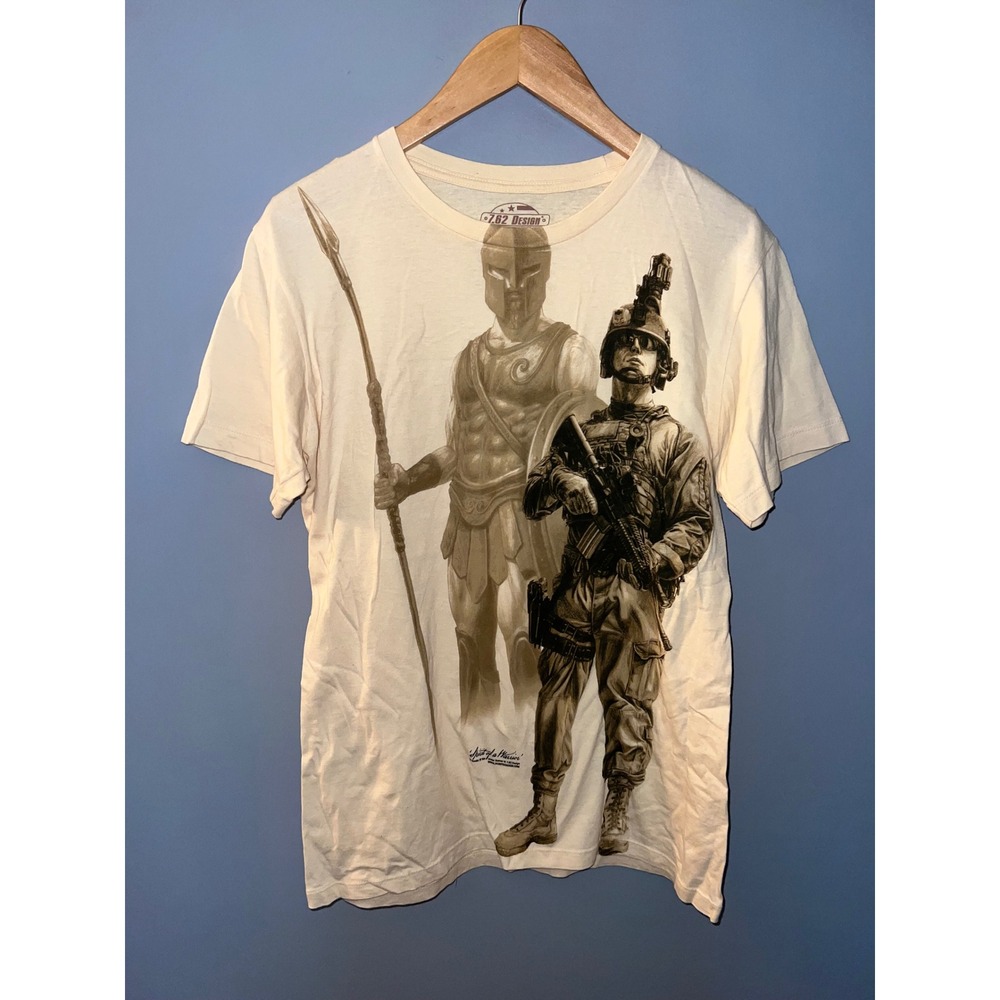 7.62 Design Mens Heart of a Warrior Spartan Modern Soldier Graphic Tee Cream MD